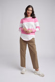 Stripe Crew Neck Cotton Tee Pink/ White