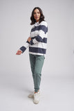 Stripe Boyfriend Rugby Jumper Navy/ White