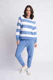 Stripe Sweater with Side Splits Denim Blue/ White