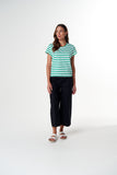 Straight Cut Basic Tee White/ Mint Stripe
