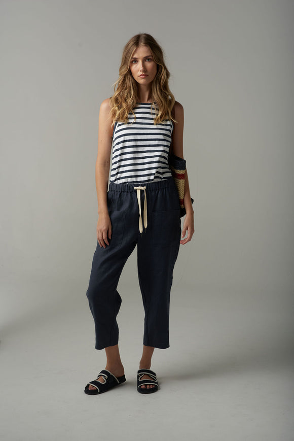 Sleeveless Stripe Basic Tee White/Parisian