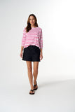 Repeat Offender 3/4 Sleeve Tee White/ Carmine Rose Stripe