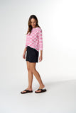 Repeat Offender 3/4 Sleeve Tee White/ Carmine Rose Stripe