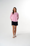 Repeat Offender 3/4 Sleeve Tee White/ Carmine Rose Stripe