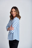 3/4 Sleeve Striped Tee White/Deep Blue