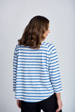 3/4 Sleeve Striped Tee White/Deep Blue