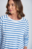 3/4 Sleeve Striped Tee White/Deep Blue