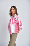 3/4 Sleeve Striped Tee White/Raspberry