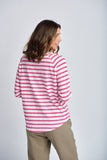 3/4 Sleeve Striped Tee White/Raspberry