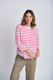 3/4 Sleeve Striped Tee White/Raspberry