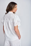 Shirt With Frill Embroided Sleeve White