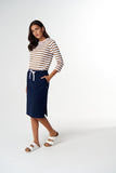 Folk Side Split Skirt Parisian Navy