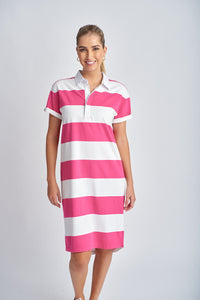 Stripe Rugby Dress White/Raspberry