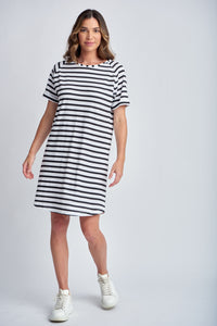 Stripe Raglan Sleeve Dress White/Black