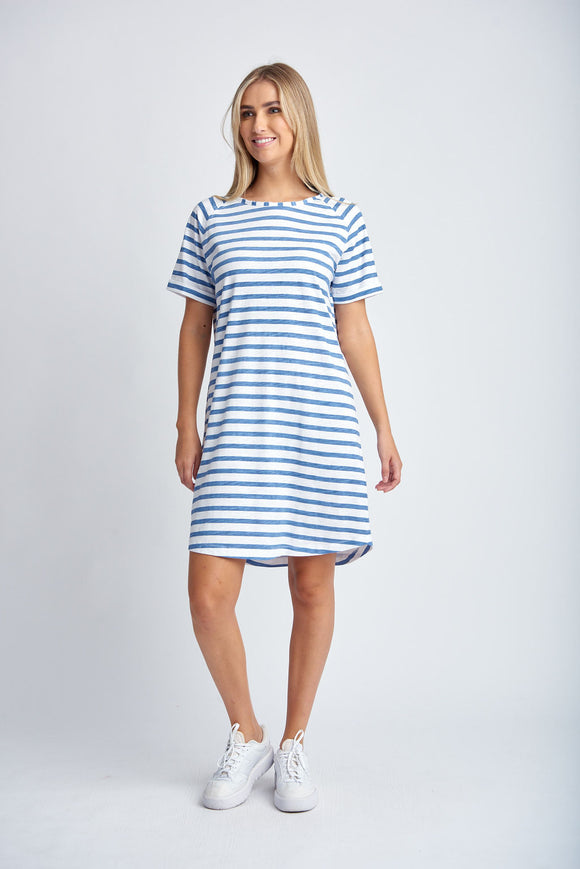 Stripe Raglan Sleeve Dress White/Deep Blue