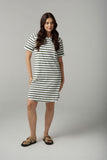 Stripe Raglan Dress White/Fairway Green