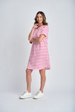 Stripe Raglan Sleeve Dress White/Raspberry