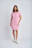 Stripe Raglan Sleeve Dress White/Raspberry