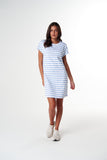 The Regular Tee Dress White/ Skyway Blue Stripe