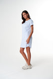 The Regular Tee Dress White/ Skyway Blue Stripe