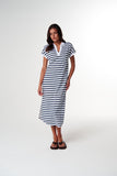 The Dreamer Polo Dress White/ Parisian Navy Stripe