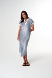 The Dreamer Polo Dress White/ Parisian Navy Stripe