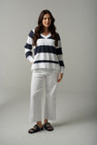 Stripe V Neck Sweater White/Parisian