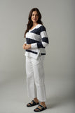 Stripe V Neck Sweater White/Parisian
