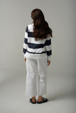 Stripe V Neck Sweater White/Parisian