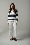 Stripe V Neck Sweater White/Parisian