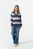 Rugby Club V Neck Sweater Parisian Navy/White