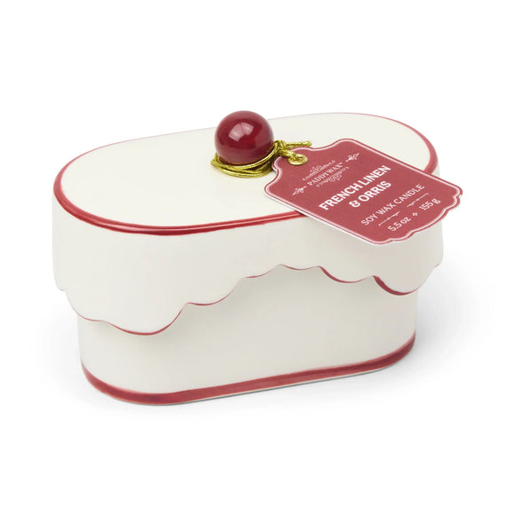 Cherie Porcelain Ceramic Dish w/Red Accents French Linen & Orris 5.5oz