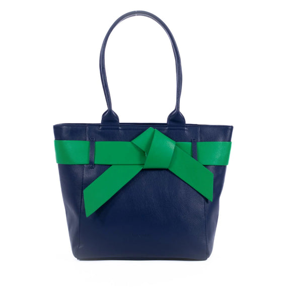 Chloe - Navy with Green Bow