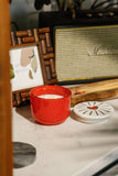 Charmed 8oz Red Glass w/Embossed Heart Ceramic Lid Wild Fig & Rose