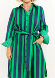 Maddie Dress - Navy/Green Stripe