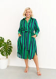 Maddie Dress - Navy/Green Stripe