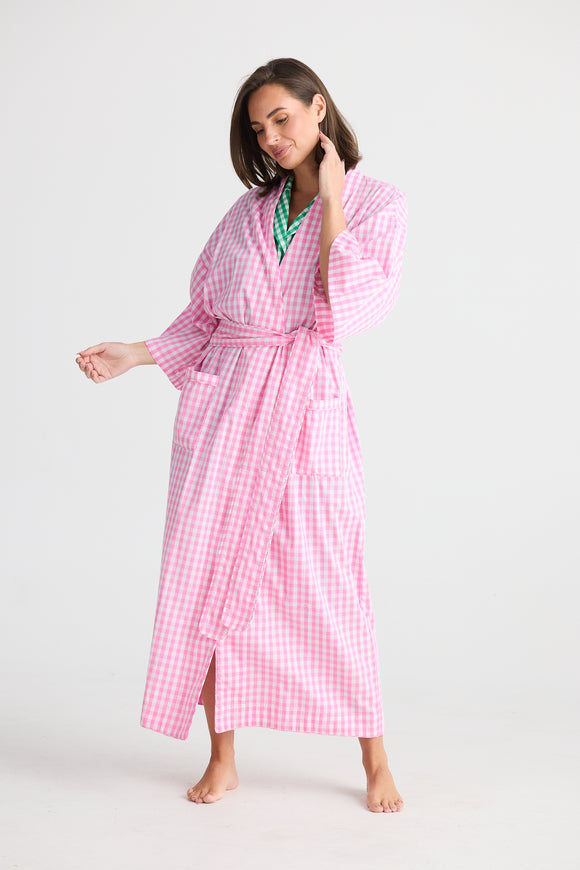 Stay In Bed Robe Pink Check