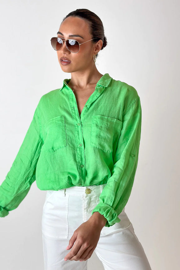 Summer Green Boyfriend Linen Shirt