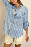 Periwinkle Horizontal Stripe Boyfriend Linen Shirt