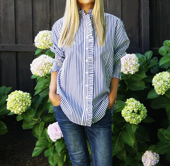 Poppy Shirt Navy Blue & White Stripe