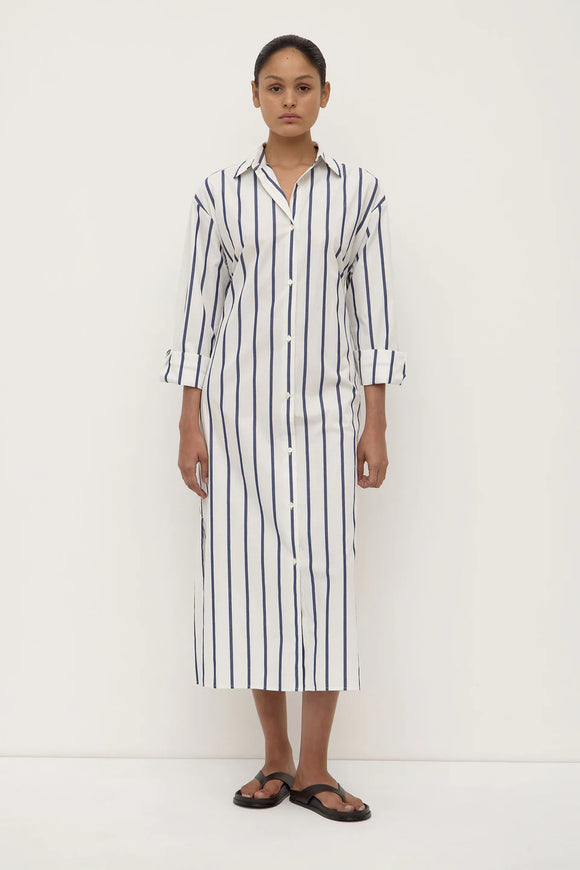 Nara Stripe Shirt Dress White/True Navy