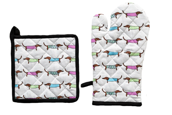 Oven Glove & Pot Holder Set Sausage Dogs