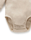 Rib Long Sleeve Henley Bodysuit Biscuit Melange