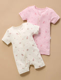 2 Pack Short Zip Growsuit Pale Pink Blossom