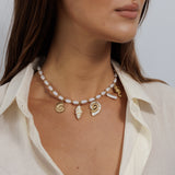 Georgie Gold Pearl Charm Necklace