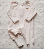 Ribbed Long Sleeve Zip Suit Pale Pink