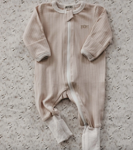 Ribbed Long Sleeve Zip Suit Oatmeal