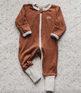 Ribbed Long Sleeve Zip Suit Rust