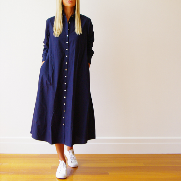 Lillie Dress Navy Poplin