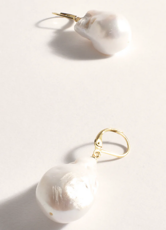 Large Freshwater Pearl French Hook Earrings Gold